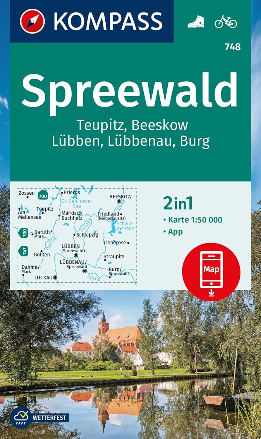 Carte de randonnée n° 748 - Spreewald (forêt de la Sprée), Teupitz, Burg + Guide (Allemagne) | Kompass carte de randonnée Kompass