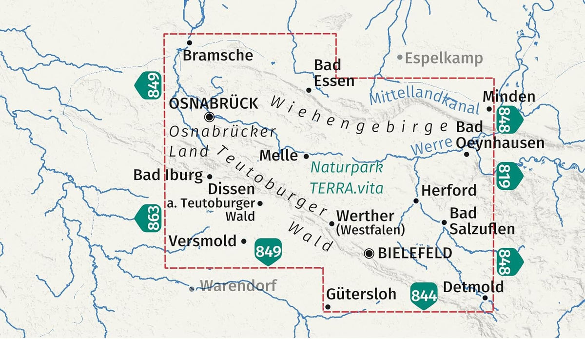 Carte de randonnée n° 750 - Osnabrück, TERRA.vita, Bielefeld & Forêt de Teutoburg (Allemagne) | Kompass – 1:50 000 carte de randonnée Kompass 