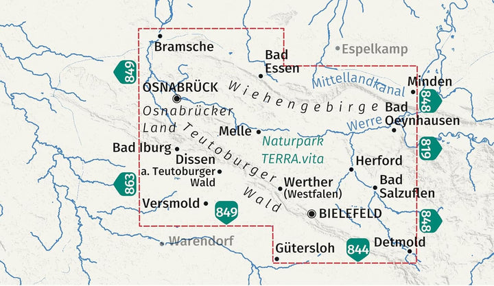Carte de randonnée n° 750 - Osnabrück, TERRA.vita, Bielefeld & Forêt de Teutoburg (Allemagne) | Kompass – 1:50 000 carte de randonnée Kompass 