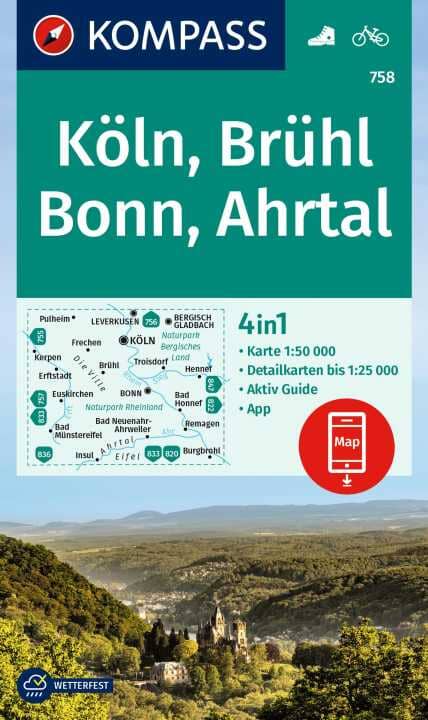 Carte de randonnée n° 758 - Köln, Brühl, Bonn, Ahrtal (Allemagne) | Kompass carte de randonnée Kompass