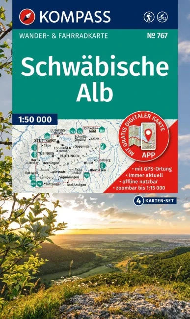 Carte de randonnée n° 767 - Jura souabe, lot de 4 cartes (Allemagne) | Kompass carte de randonnée Kompass