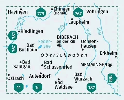 Carte de randonnée n° 782 - Oberschwaben Nord (Allemagne) | Kompass carte de randonnée Kompass 