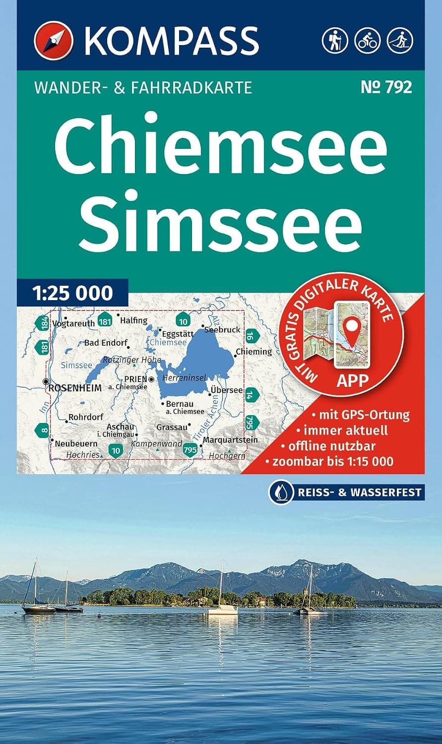 Carte de randonnée n° 792 - Chiemsee, Simssee (Allemagne) | Kompass carte de randonnée Kompass 