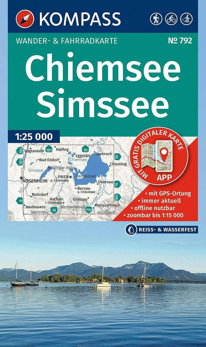 Carte de randonnée n° 792 - Chiemsee, Simssee (Allemagne) | Kompass carte de randonnée Kompass 