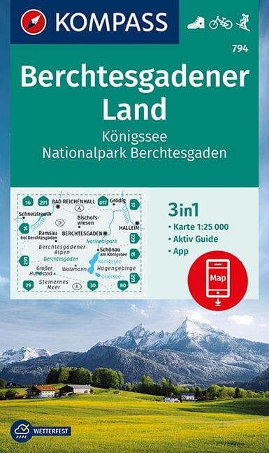 Carte de randonnée n° 794 - Parc national de Berchtesgaden + Aktiv Guide (Allemagne) | Kompass carte de randonnée Kompass