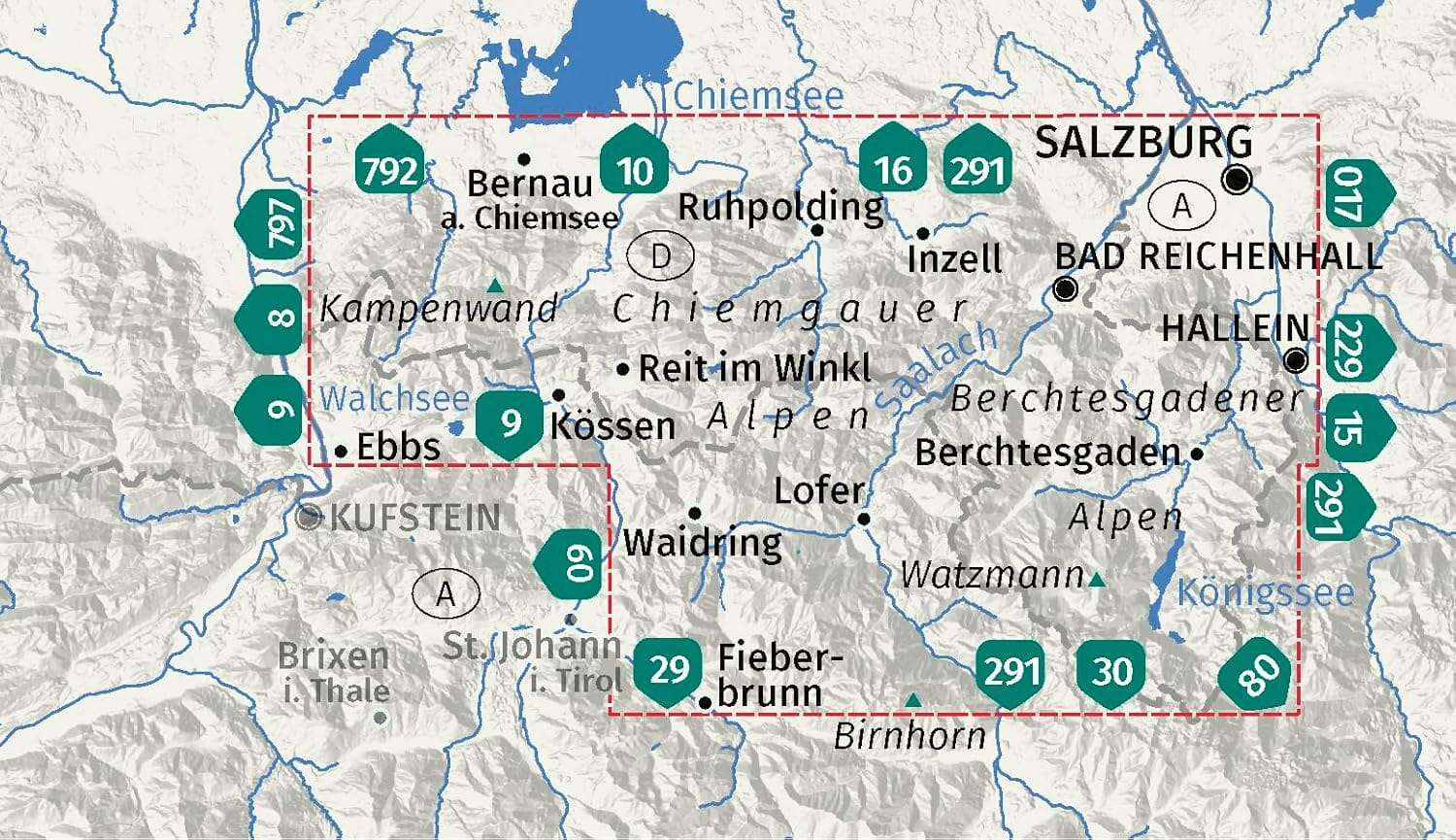 Carte de randonnée n° 795 - Alpes de Berhtesgaden et de Chiemgau (Allemagne) | Kompass carte de randonnée Kompass