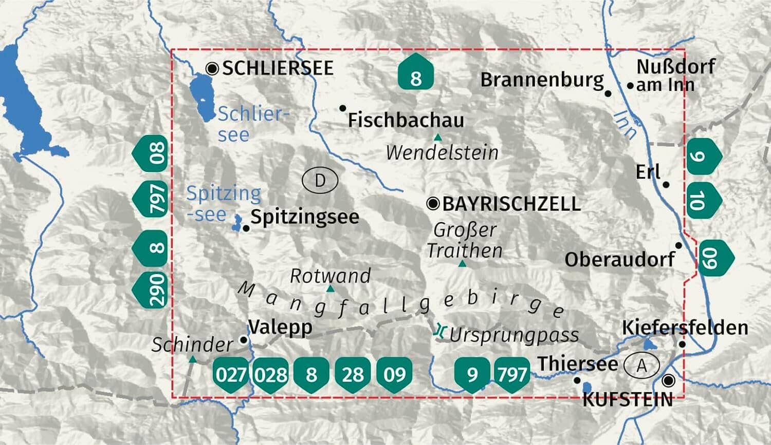 Carte de randonnée n° 8 - Bayrischzell, Schliersee, Fischbachau, Oberaudorf (Allemagne) | Kompass carte de randonnée Kompass