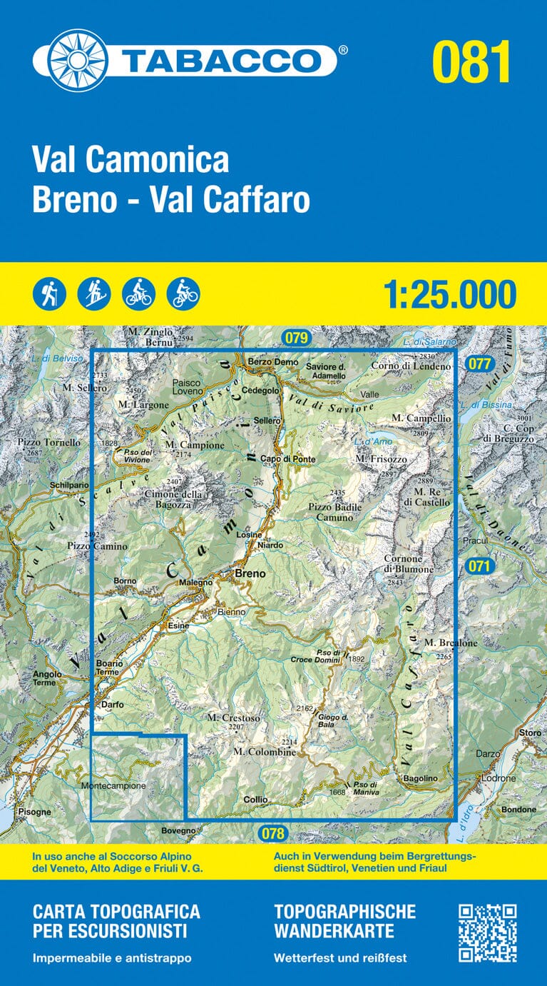 Carte de randonnée n° 81 - Val Camonica, Breno, Val Caffaro (Italie) | Tabacco carte pliée Tabacco 