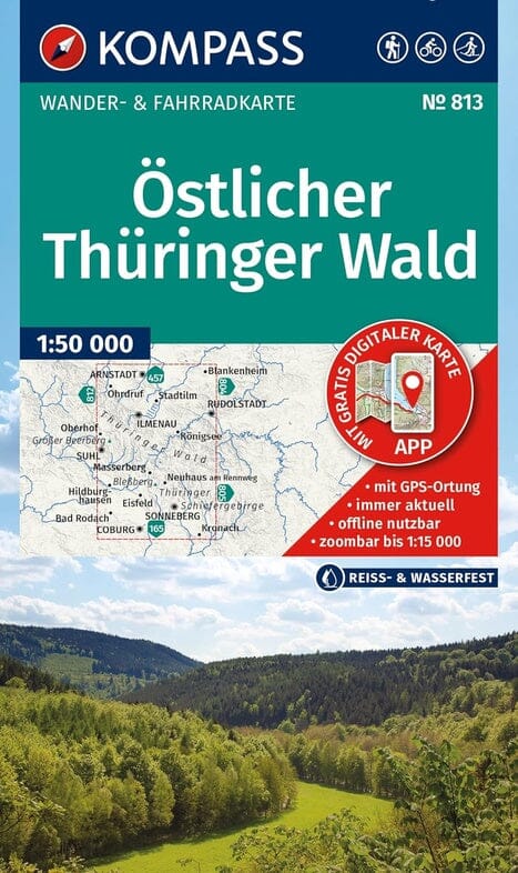 Carte de randonnée n° 813 - Forêt de Thuringe Est (Allemagne) | Kompass carte de randonnée Kompass