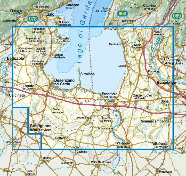 Carte de randonnée n° 82 - Basso Garda, Sirmione, Desenzano, Peschiera (Italie) | Tabacco carte de randonnée Tabacco