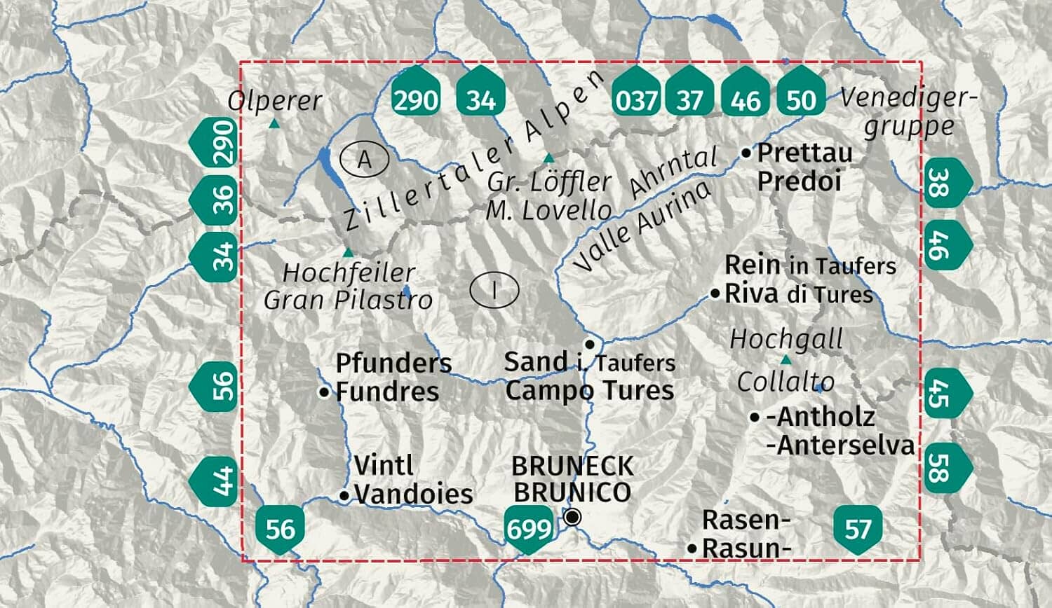 Carte de randonnée n° 82 - Tauferer Ahrntal, Valli di Tures e Aurina (Tyrol du Sud) | Kompass carte de randonnée Kompass