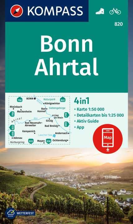 Carte de randonnée n° 820 - Bonn - Ahrtal (Allemagne) | Kompass carte de randonnée Kompass