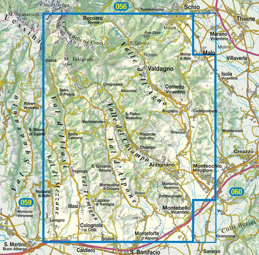 Carte de randonnée n° 83 - Val d'Illasi, Valle dell'Agno, Valle del Chiampo, Val d'Alpone (Italie) | Tabacco carte pliée Tabacco 