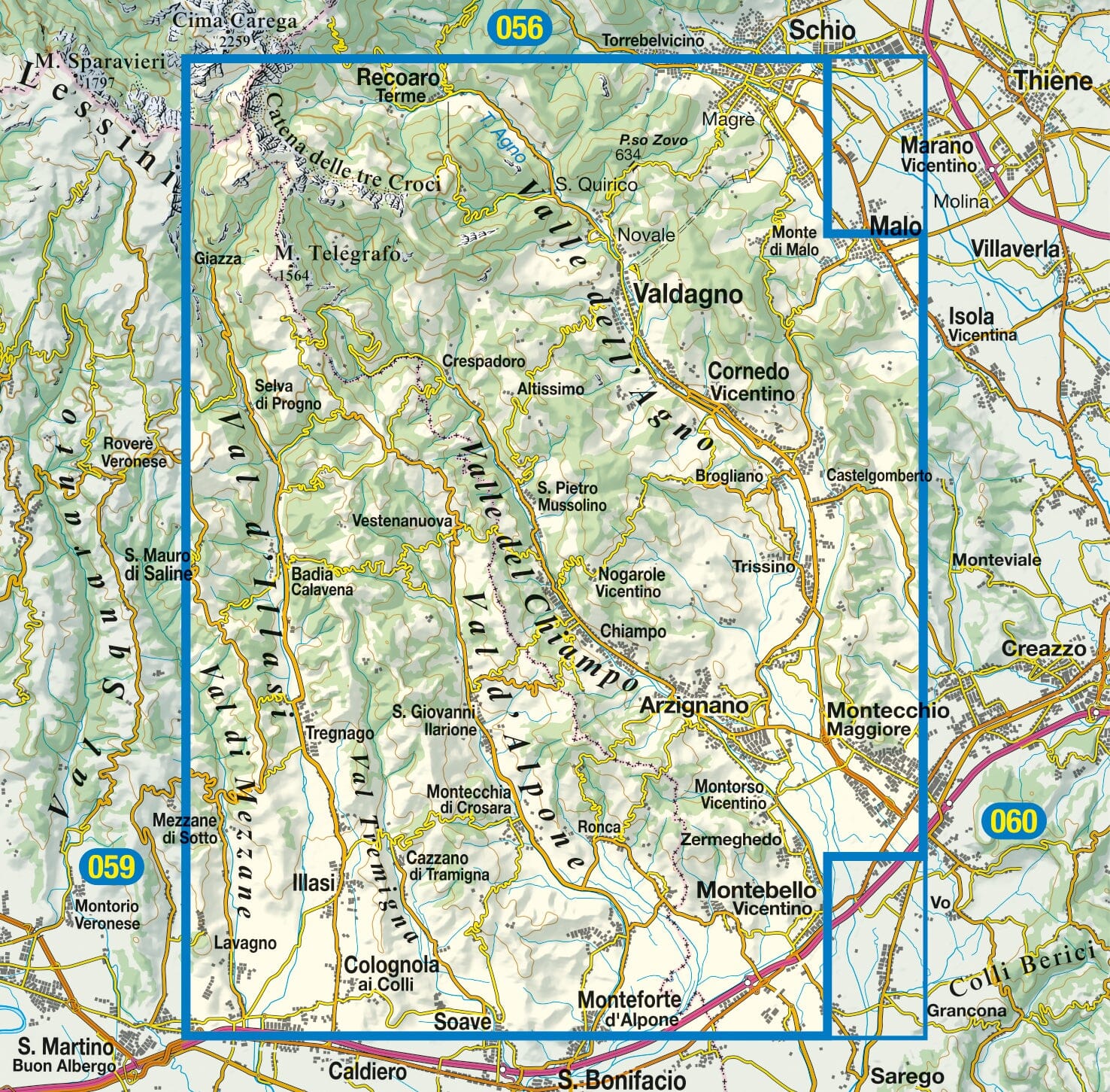 Carte de randonnée n° 83 - Val d'Illasi, Valle dell'Agno, Valle del Chiampo, Val d'Alpone (Italie) | Tabacco carte de randonnée Tabacco