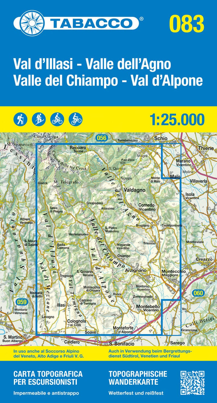 Carte de randonnée n° 83 - Val d'Illasi, Valle dell'Agno, Valle del Chiampo, Val d'Alpone (Italie) | Tabacco carte pliée Tabacco 