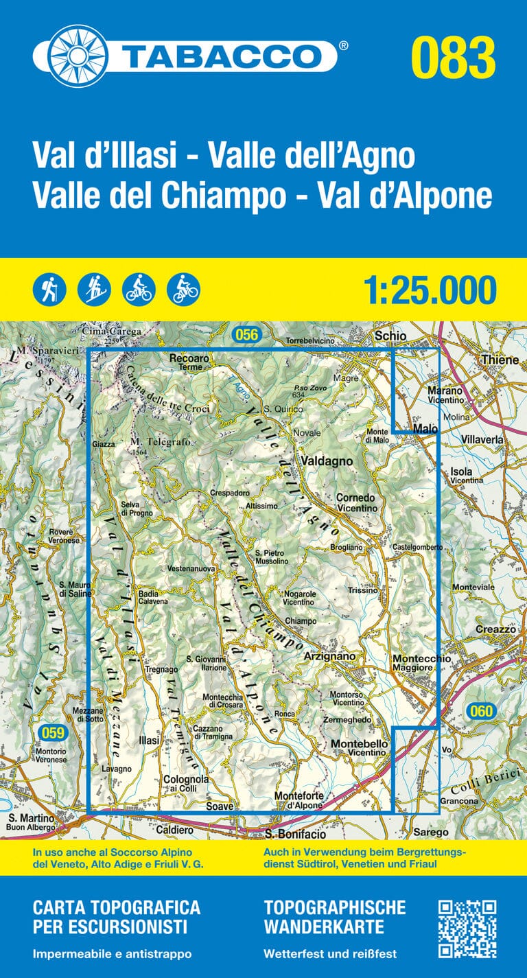 Carte de randonnée n° 83 - Val d'Illasi, Valle dell'Agno, Valle del Chiampo, Val d'Alpone (Italie) | Tabacco carte pliée Tabacco 