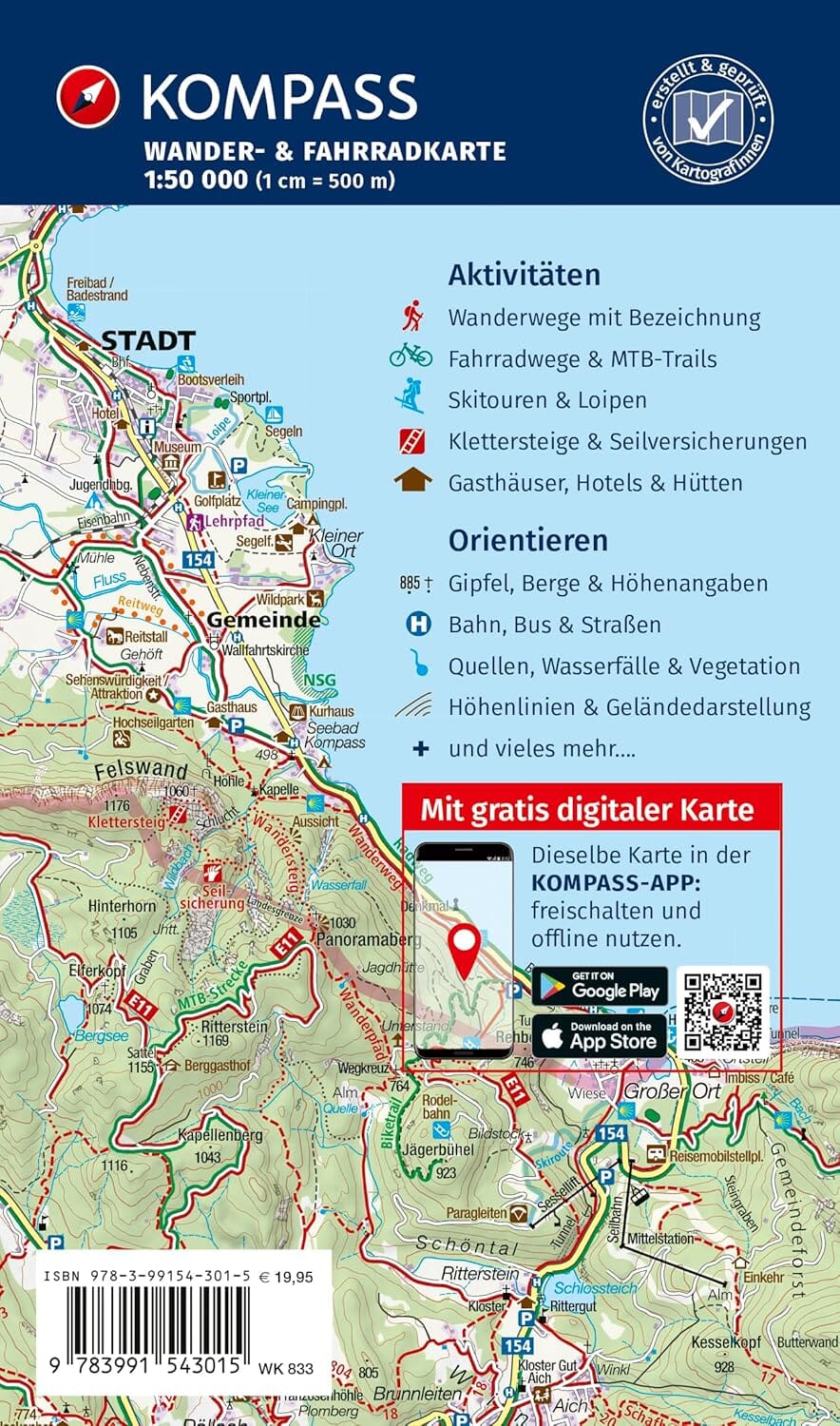 Carte de randonnée n° 833 - Eifel (Allemagne), lot de 4 cartes | Kompass carte de randonnée Kompass