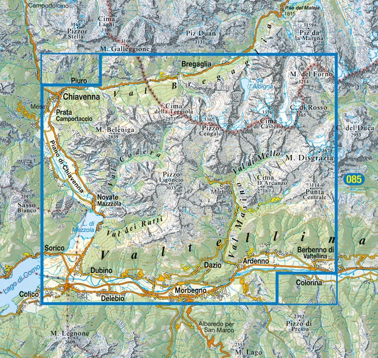 Carte de randonnée n° 84 - Val Masino, Val di Mello, Val Coderara (Italie) | Tabacco carte de randonnée Tabacco