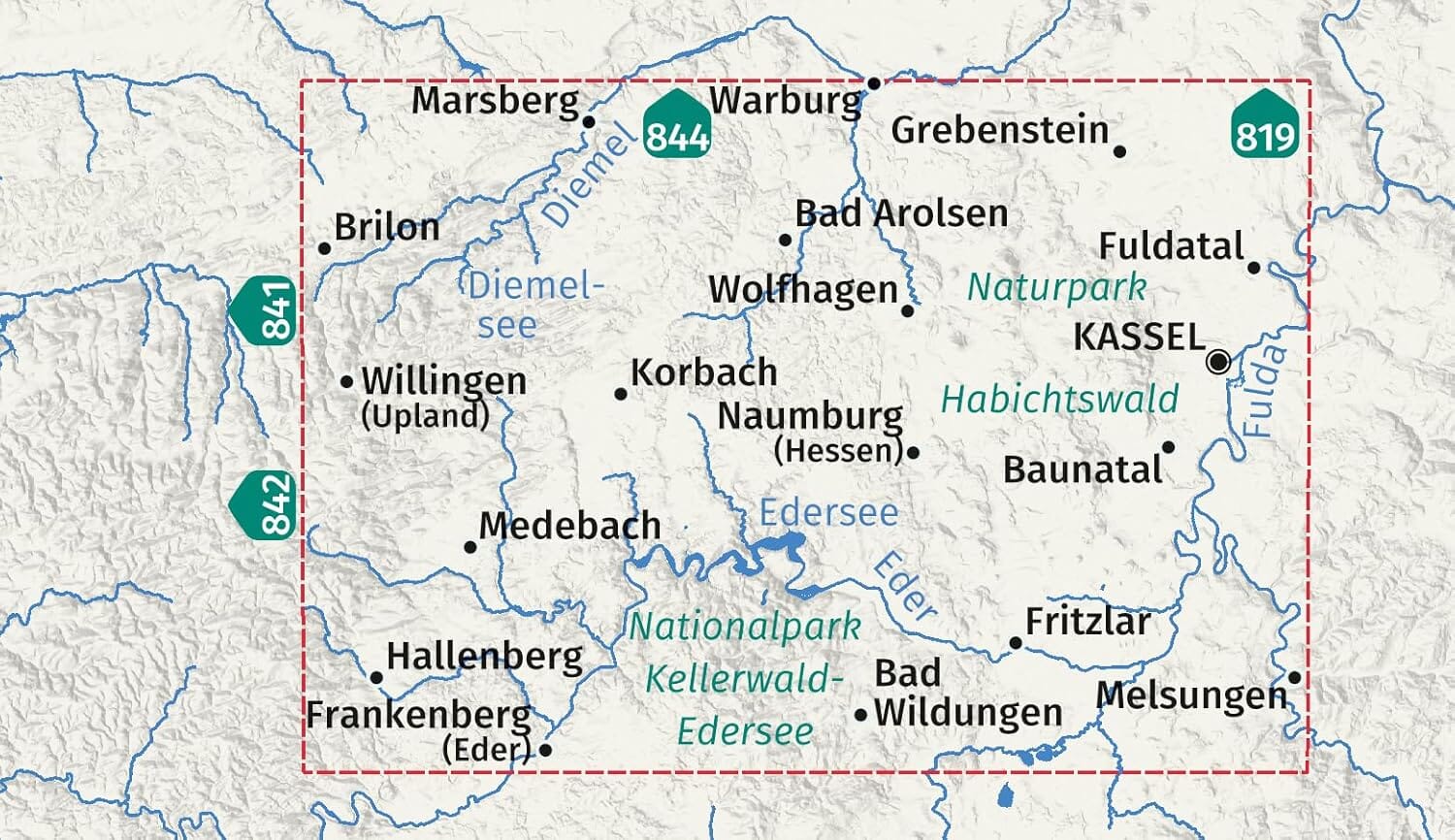 Carte de randonnée n° 845 - Kellerwald-Edersee National Park, Medebach (Allemagne) | Kompass carte de randonnée Kompass 