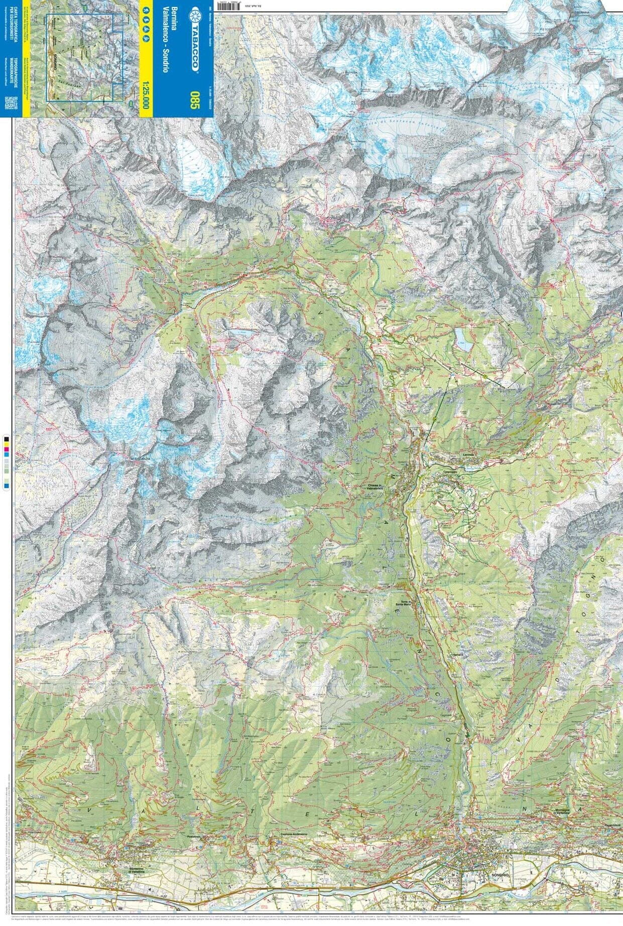Carte de randonnée n° 85 - Bernina, Valmalenco, Sondrio (Italie) | Tabacco carte de randonnée Tabacco