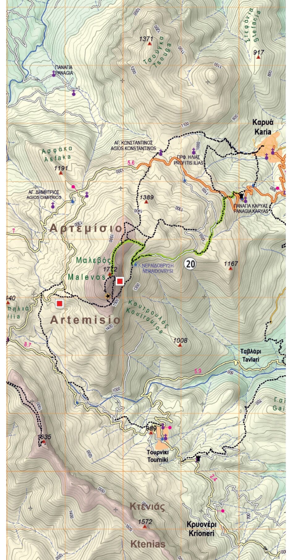 Carte de randonnée n° 8.5 - Mainalo, Artemisio | Anavasi carte de randonnée Anavasi 