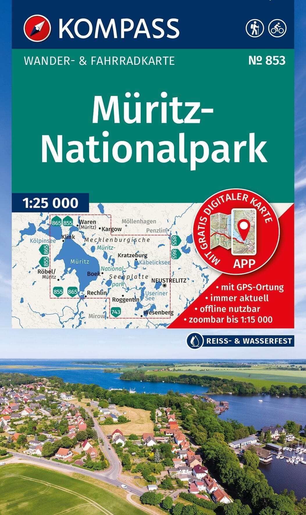 Carte de randonnée n° 853 - Müritz National park (Allemagne) | Kompass - 1:25 000 carte de randonnée Kompass 