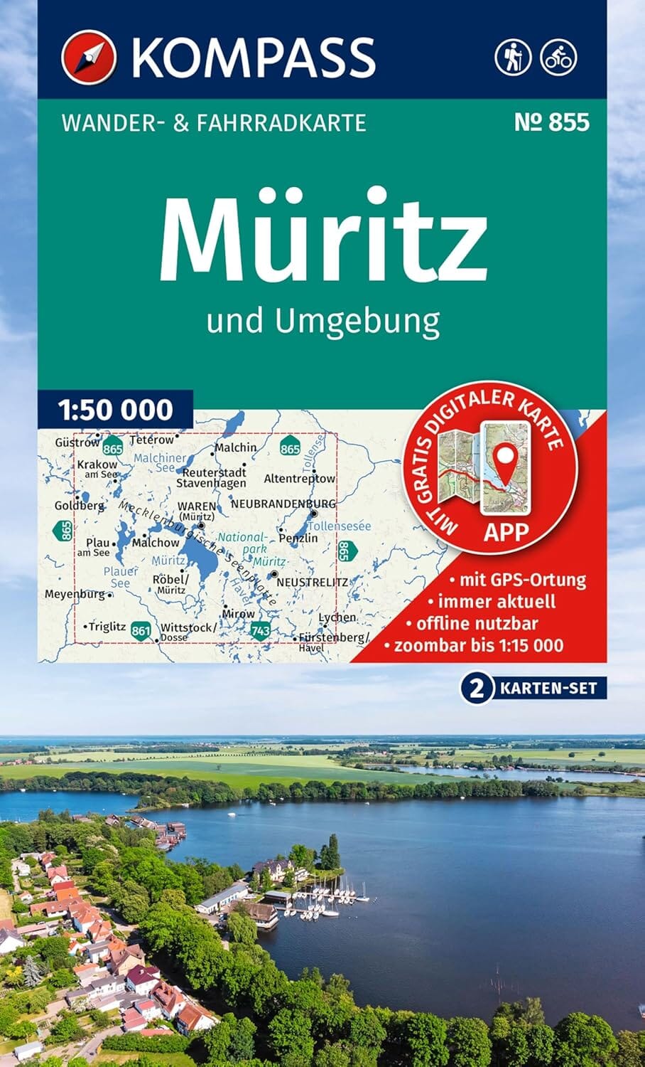 Carte de randonnée n° 855 - Müritz (Allemagne) | Kompass carte de randonnée Kompass
