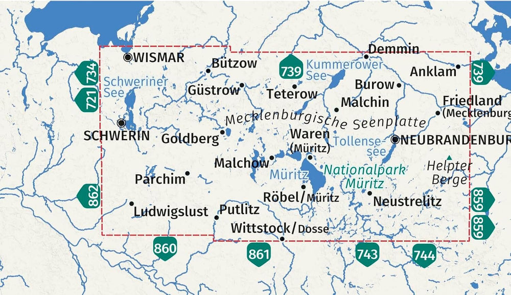 Carte de randonnée n° 865 - Mecklenburgische Seenplatte (Lacs du Mecklembourg, Allemagne) | Kompass carte pliée Kompass 