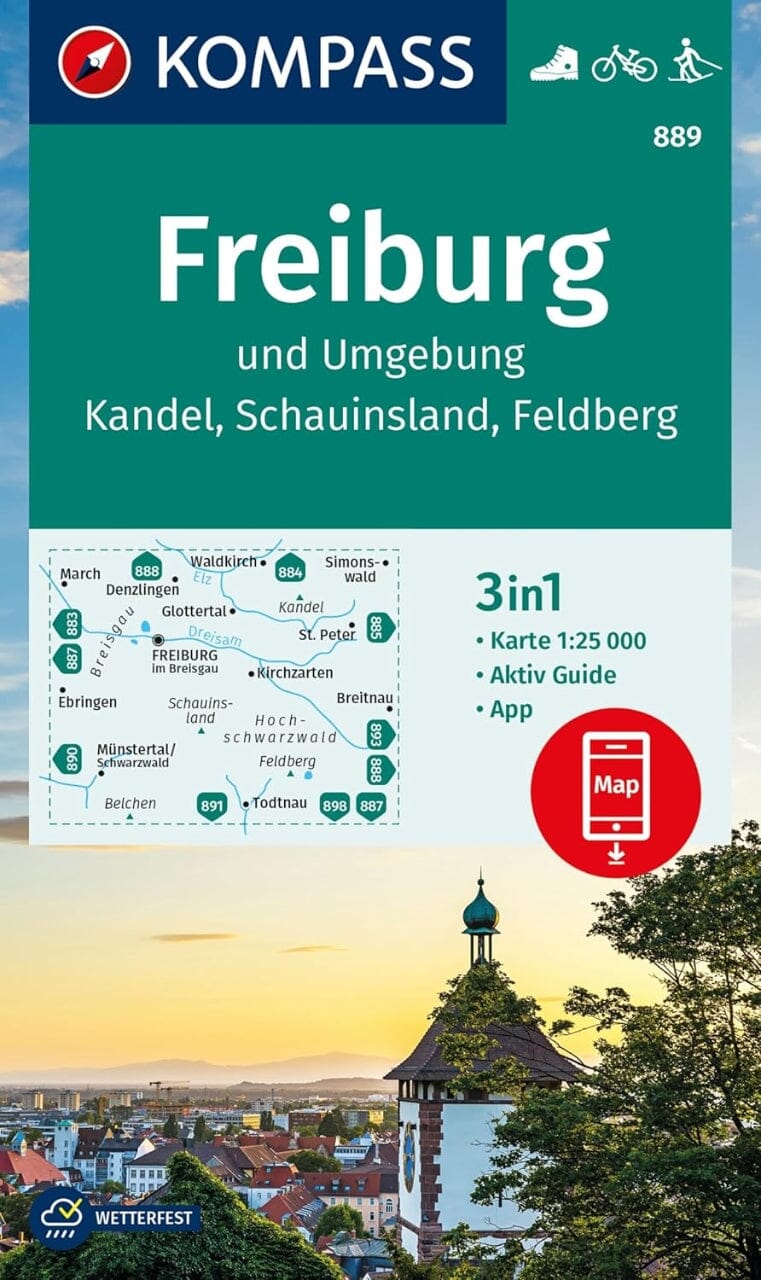 Carte de randonnée n° 889 - Freiburg & environs + Aktiv Guide (Allemagne) | Kompass carte de randonnée Kompass