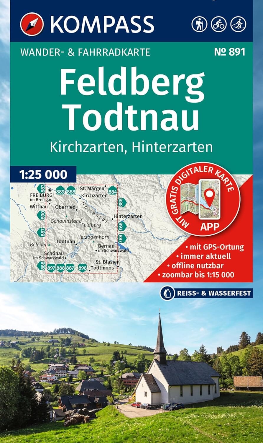 Carte de randonnée n° 891 - Feldberg, Todtnau, Kirchzarten, Hinterzarten + Aktiv Guide (Allemagne) | Kompass carte de randonnée Kompass