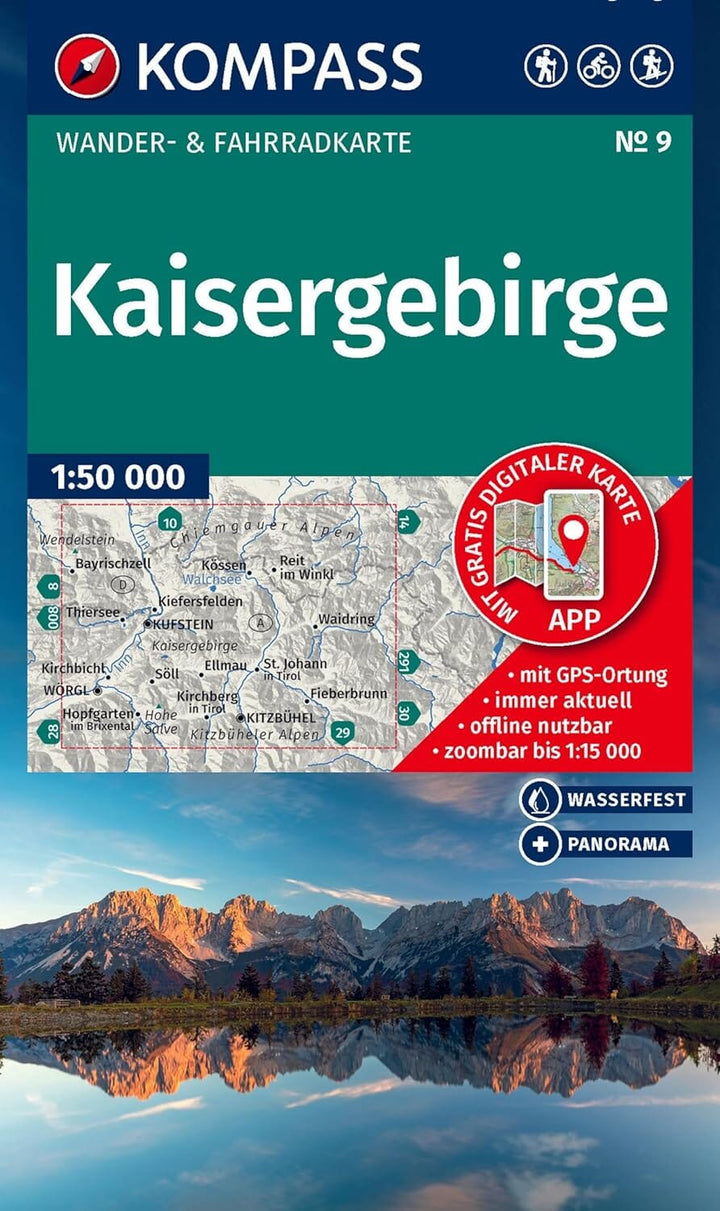 Carte de randonnée n° 9 - Kaisergebirge (Tyrol, Autriche) | Kompass carte pliée Kompass 