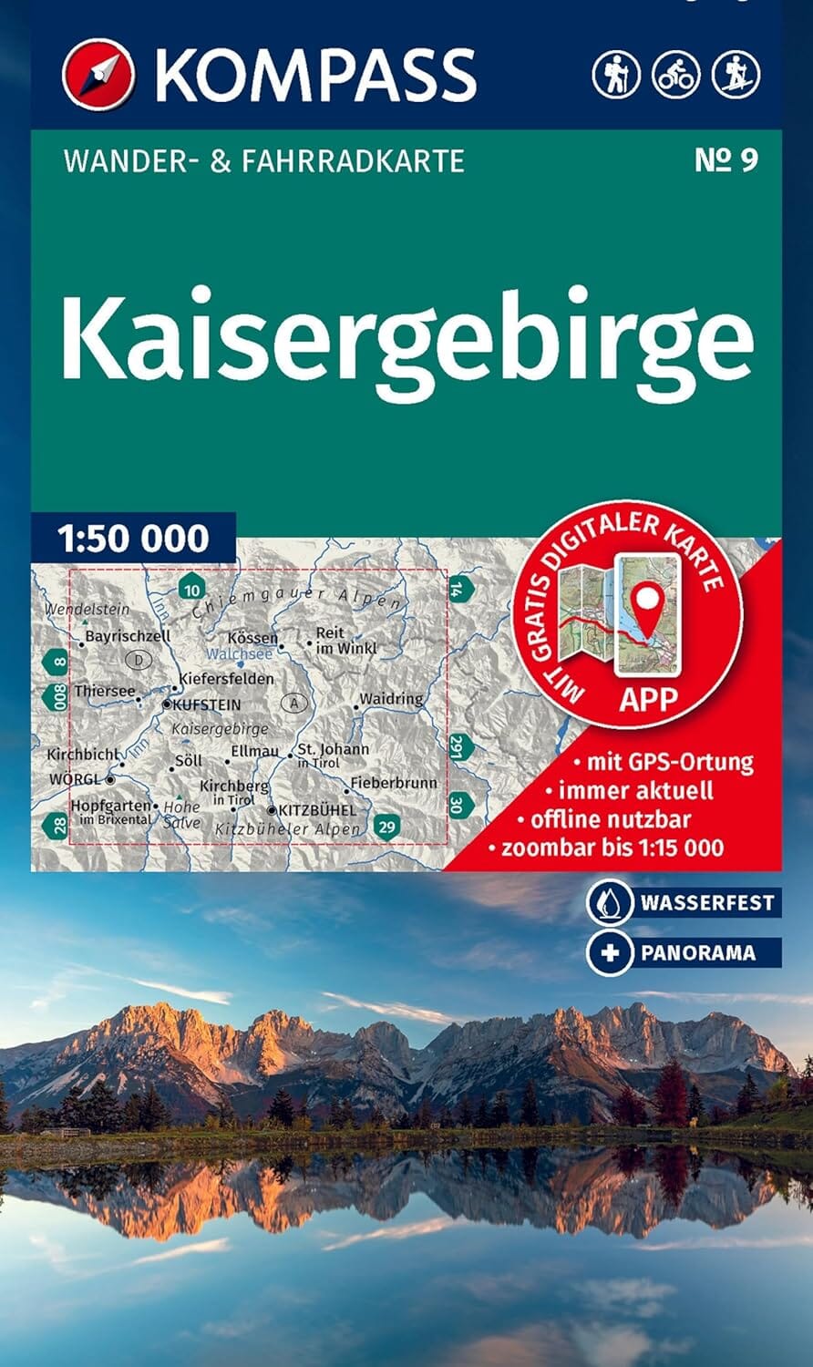 Carte de randonnée n° 9 - Kaisergebirge (Tyrol, Autriche) | Kompass carte pliée Kompass 