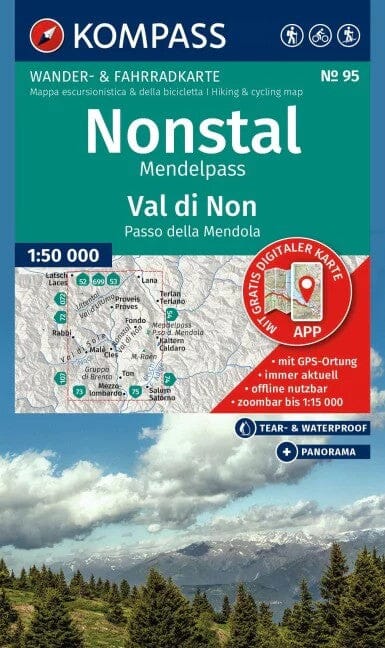 Carte de randonnée n° 95 - Nonstal, Val di Non, Mendelpass (Trentin-Haut-Adige) | Kompass carte de randonnée Kompass 