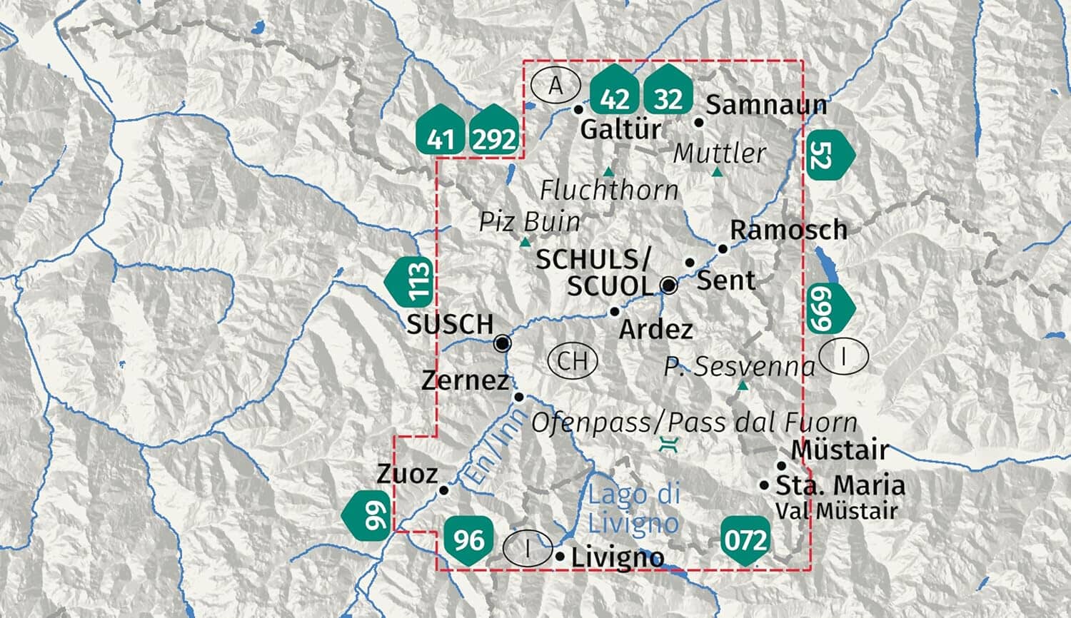 Carte de randonnée n° 98 - Unterengadin NP, Basse-Engadine (Suisse) | Kompass carte de randonnée Kompass 