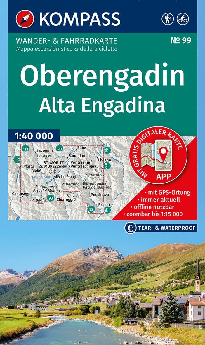 Carte de randonnée n° 99 - Oberengadin / Haute Engadine (Suisse) | Kompass carte de randonnée Kompass 