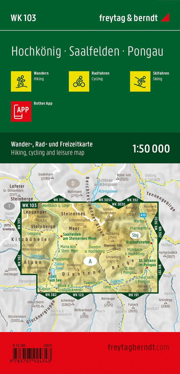 Carte de randonnée n° WK103 - Hochkönig, Saalfelden, Pongau (Alpes autrichiennes) | Freytag & Berndt carte de randonnée Freytag & Berndt 