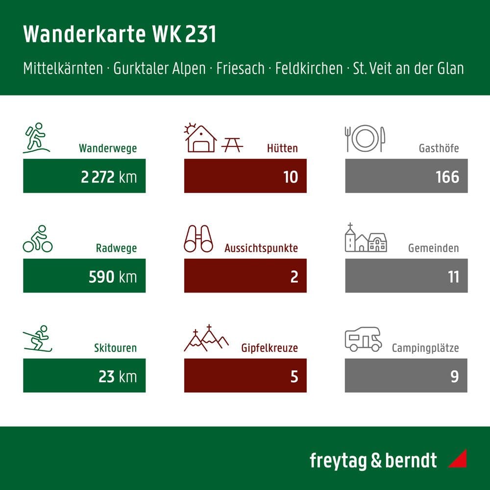 Carte de randonnée n° WK231 - Mittelkärnten - Gurlktaler Alpen - Friesach - Feldkirchen (Alpes autrichiennes)| Freytag & Berndt carte de randonnée Freytag & Berndt 