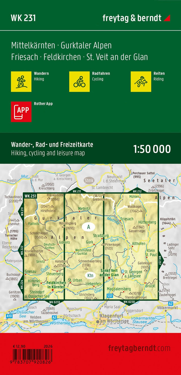 Carte de randonnée n° WK231 - Mittelkärnten - Gurlktaler Alpen - Friesach - Feldkirchen (Alpes autrichiennes)| Freytag & Berndt carte de randonnée Freytag & Berndt 