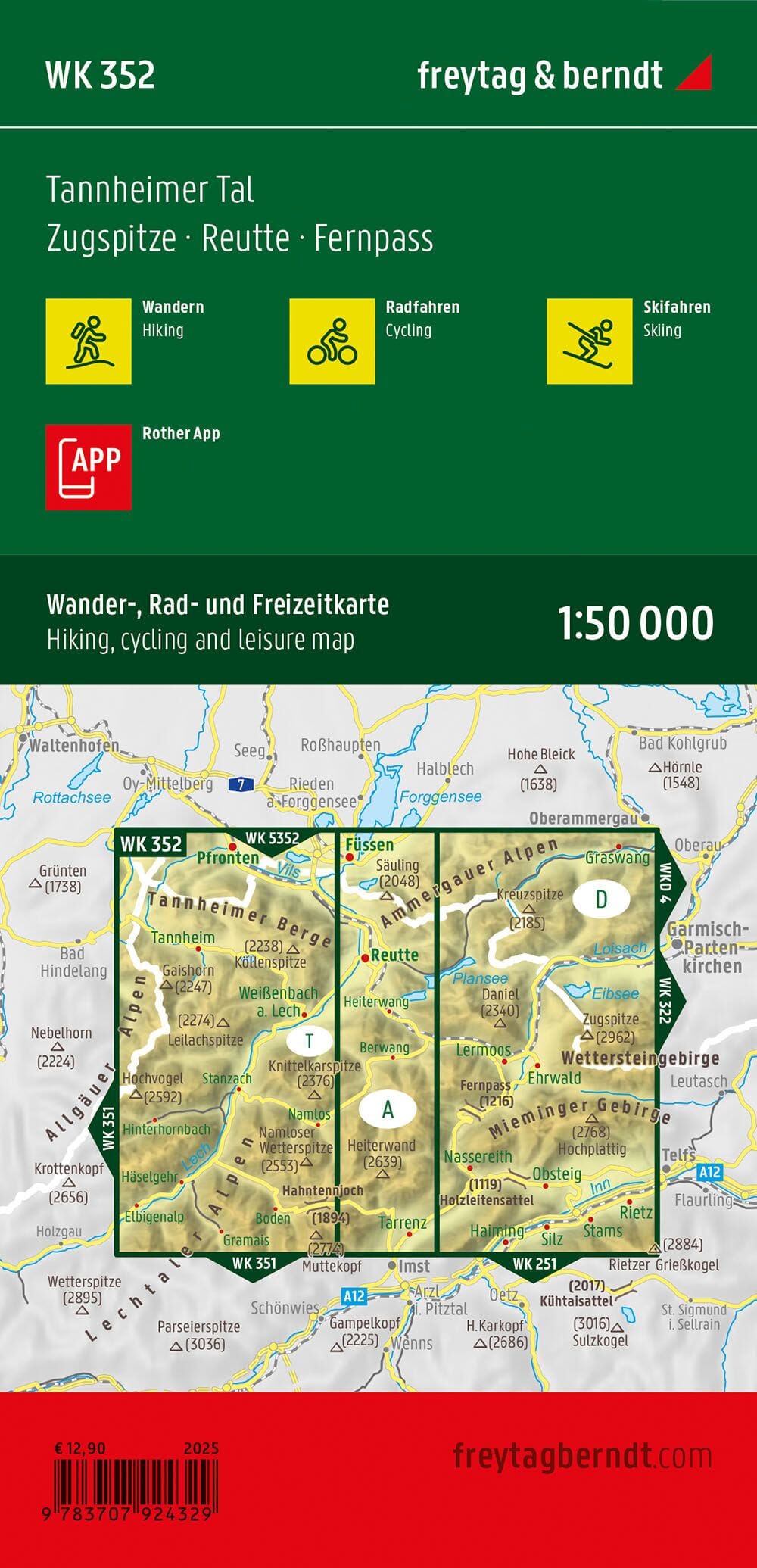 Carte de randonnée n° WK352 - Ehrwald - Lermoos - Reutte - Tannheimer Tal (Allemagne) | Freytag & Berndt carte de randonnée Freytag & Berndt