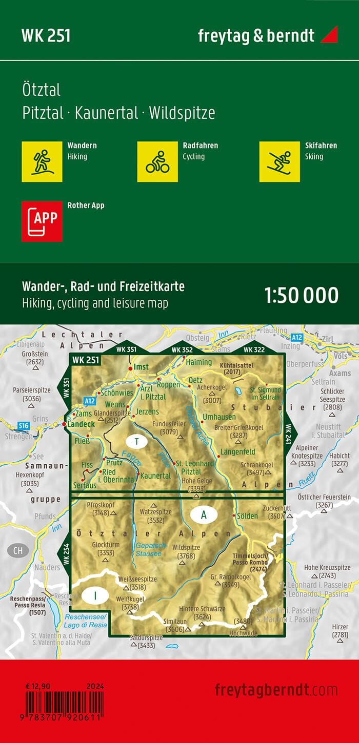 Carte de randonnée - Ötztal - Pitztal - Kaunertal - Wildspitze (Alpes autrichiennes), n° WK251 | Freytag & Berndt carte de randonnée Freytag & Berndt