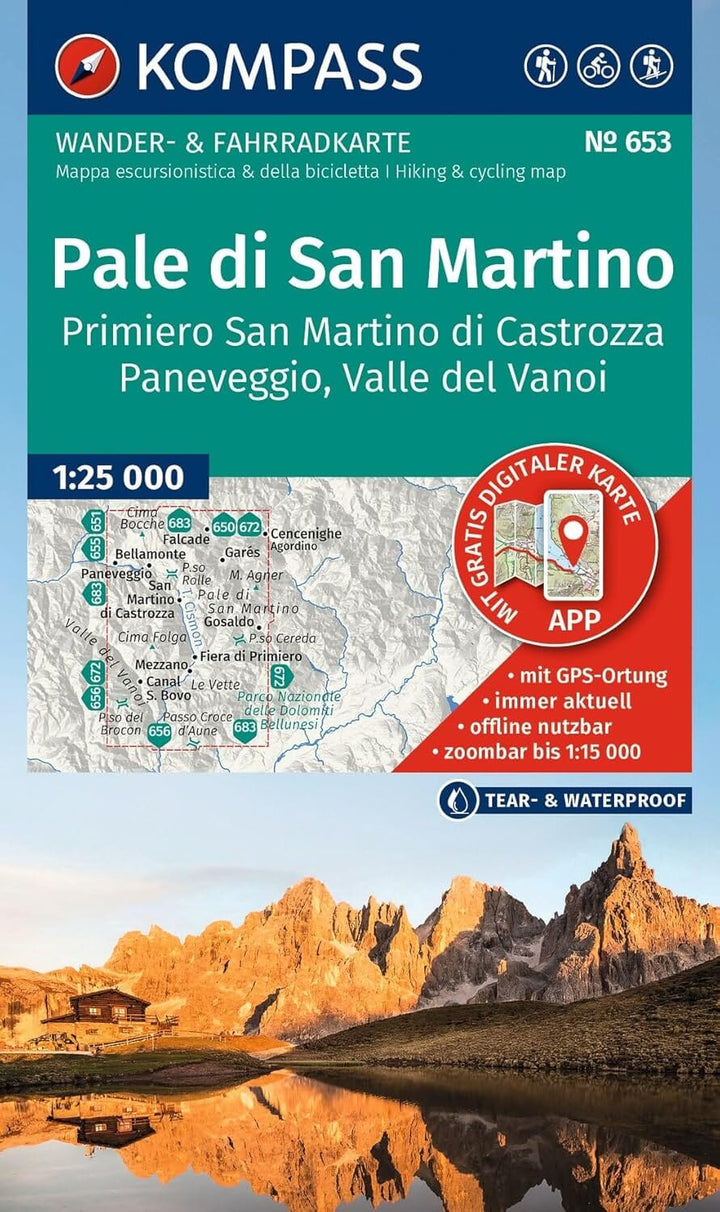 Carte de randonnée - Pale di San Martino, Primiero, San Martino di Castrozza, Paneveggio & Valle del Vanoi | Kompass – 1:25 000 carte de randonnée Kompass 