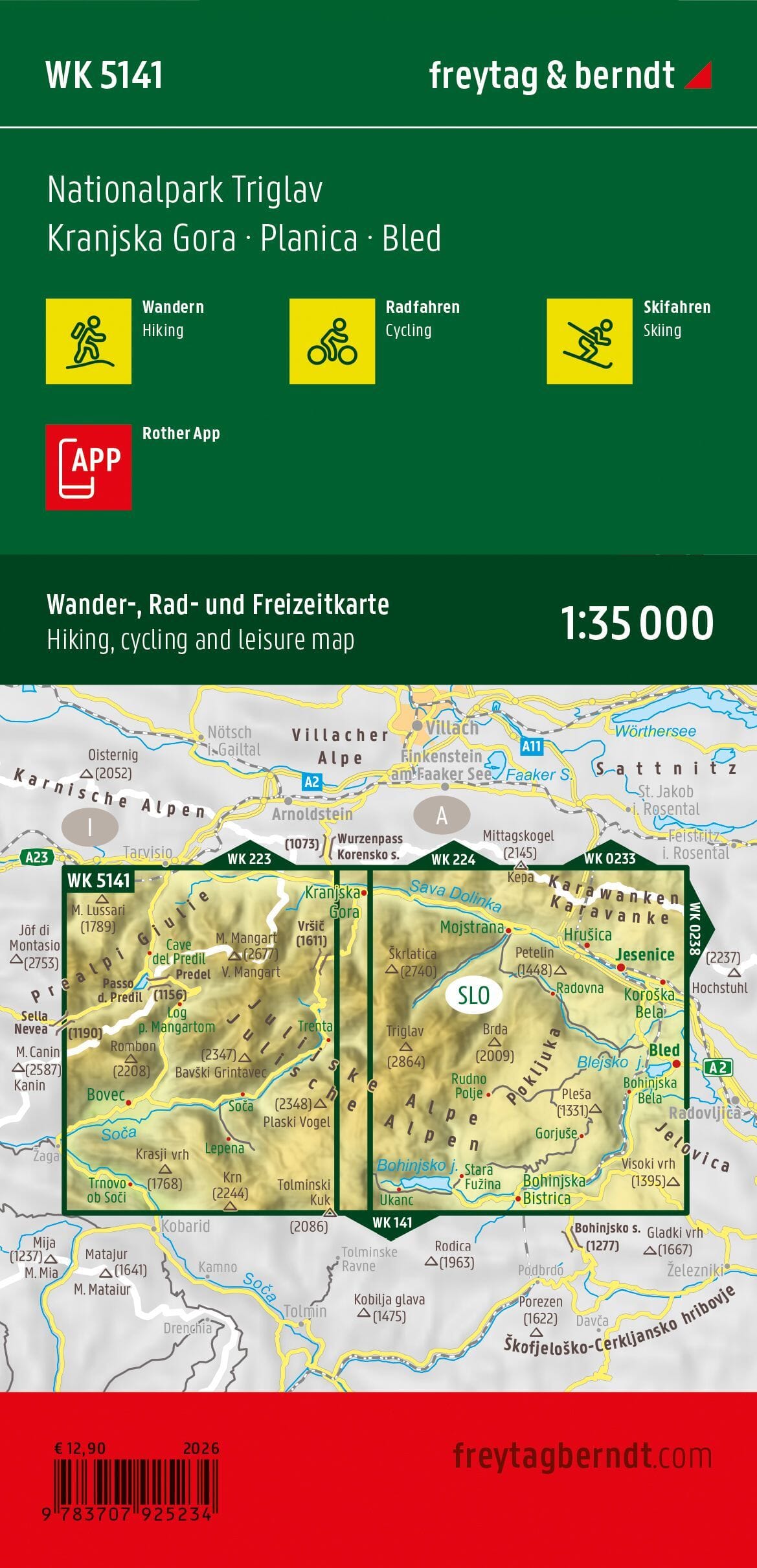 Carte de randonnée - Parc National Triglav - Kranjska Gora, Planica, Bled (Slovénie), n° WK5141 | Freytag & Berndt carte de randonnée Freytag & Berndt 