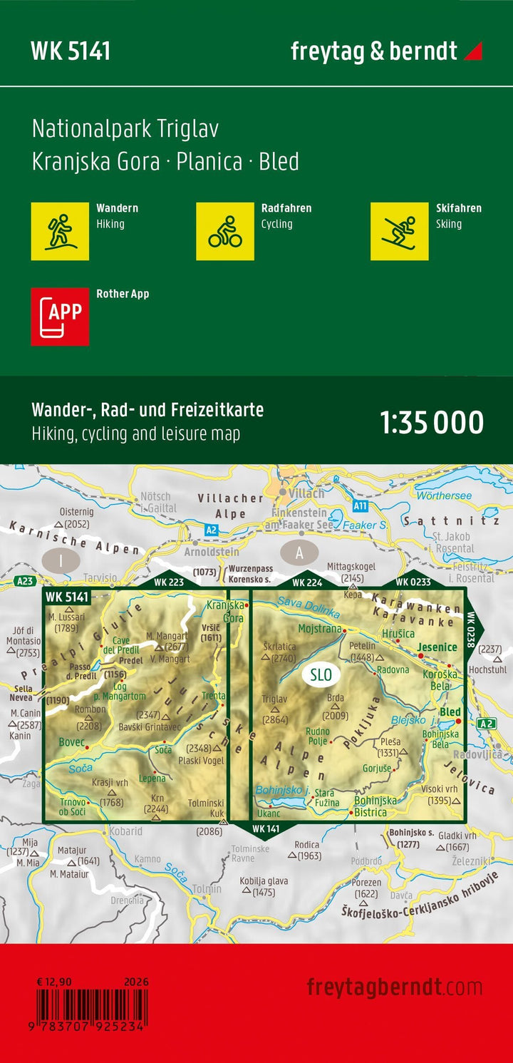 Carte de randonnée - Parc National Triglav - Kranjska Gora, Planica, Bled (Slovénie), n° WK5141 | Freytag & Berndt carte de randonnée Freytag & Berndt 