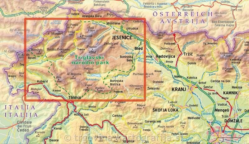 Carte de randonnée - Parc National Triglav (Slovénie) | Kartografija carte de randonnée Kartografija