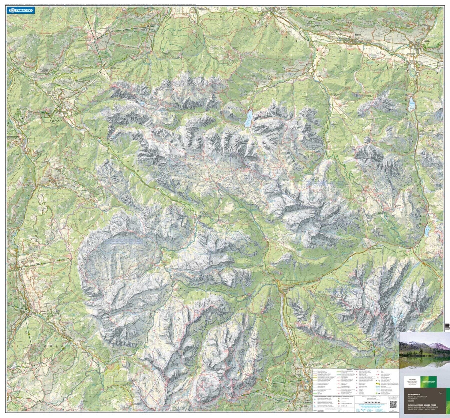 Carte de randonnée - Parc naturel Fanes-Sennes-Braie (Tyrol du Sud) | Tabacco carte de randonnée Tabacco