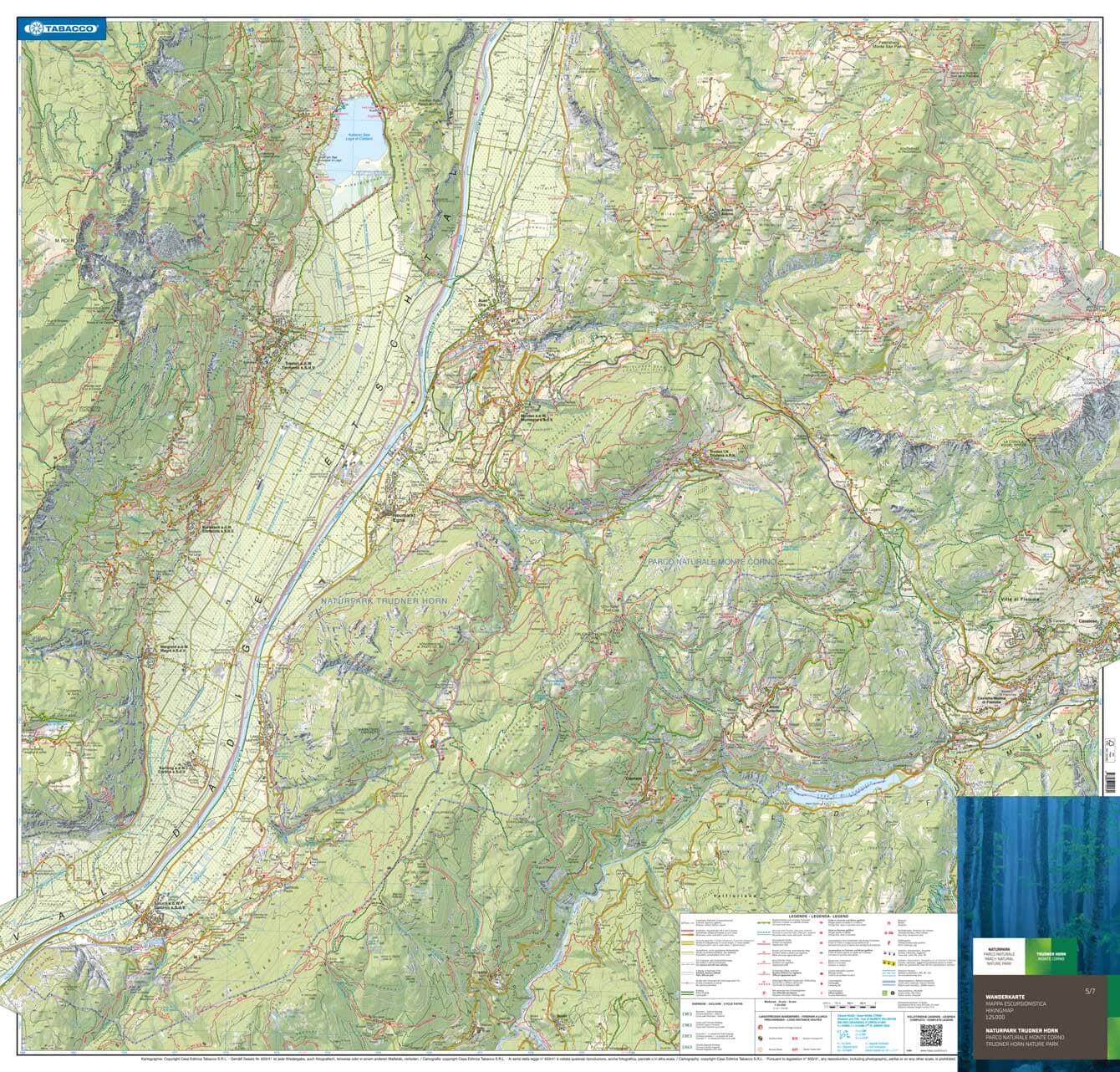Carte de randonnée – Parc Naturel Monte Corno / Naturpark Trudner Horn | Tabacco carte de randonnée Tabacco 