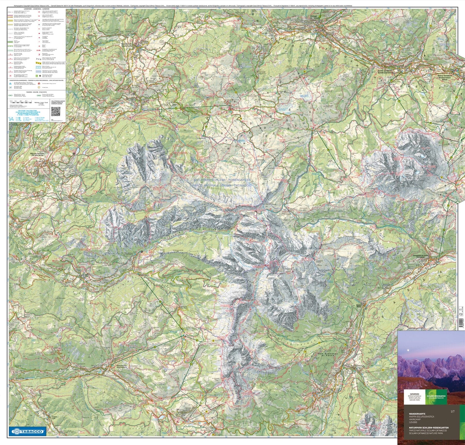 Carte de randonnée - Parco Naturale dello Sciliar - Catinaccio (Tyrol du Sud) | Tabacco carte de randonnée Tabacco
