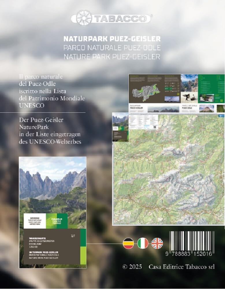 Carte de randonnée - Parco Naturale Puez-Odle / Puez-Geisler (Tyrol du Sud) | Tabacco carte de randonnée Tabacco