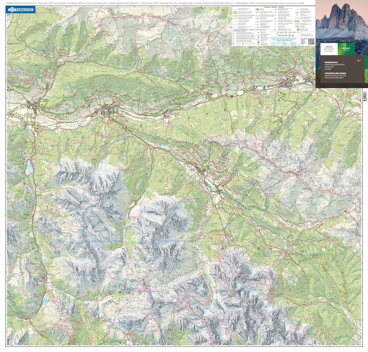 Carte de randonnée - Parco Naturale Tre Cime | Tabacco carte de randonnée Tabacco