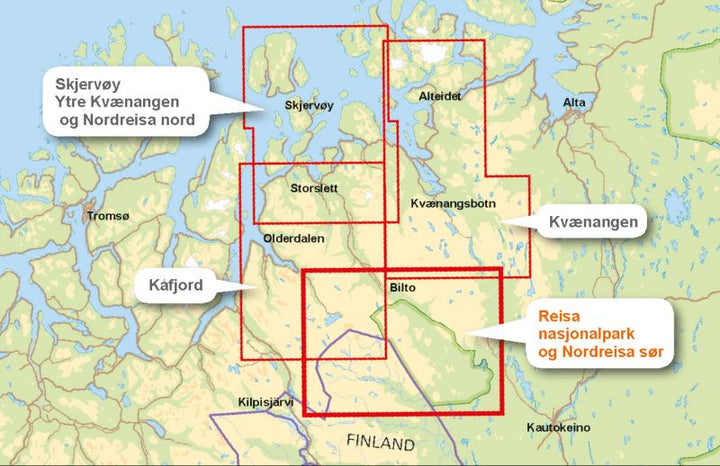 Carte de randonnée - Reisa nasjonalpark og Nordreisa sør (Norvège) | Calazo - 1/50 000 carte pliée Calazo 